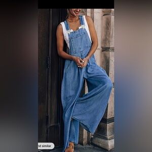 Women's Denim Wide Leg Overalls Jumpsuit, blue dark wash, Medium ,nwt